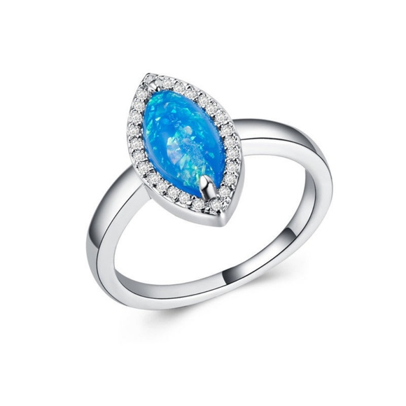 925 Silver Marquise Cut Blue Opal Size 7 - Picture 3 of 5